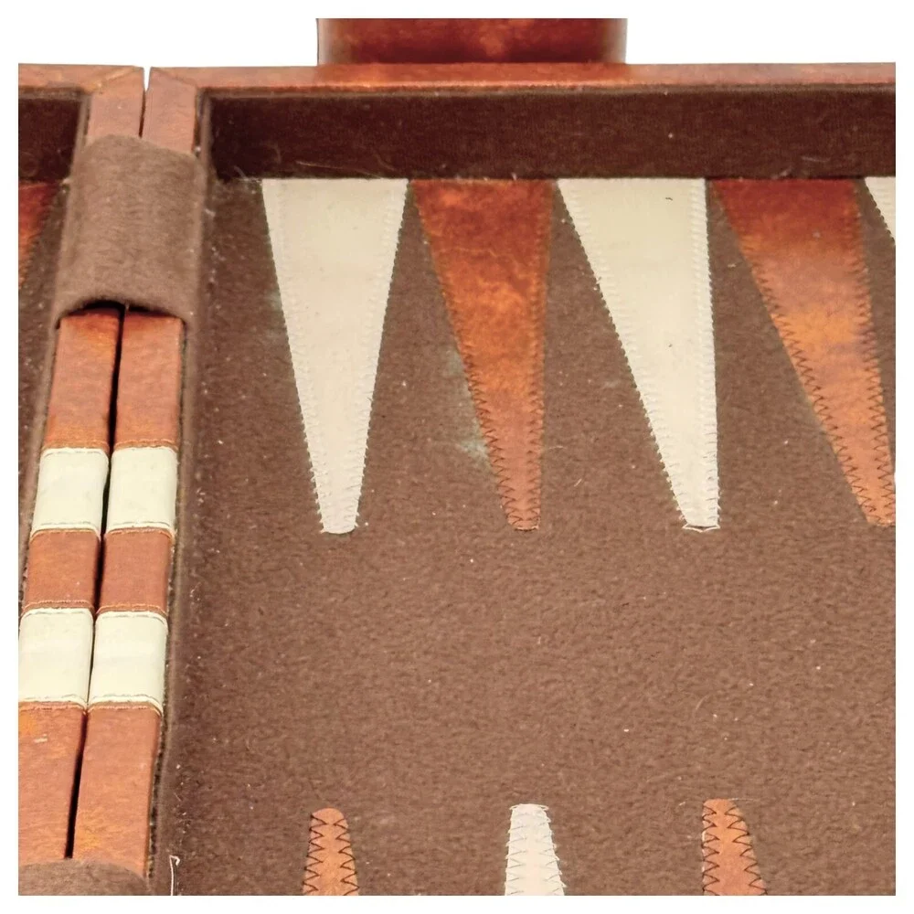 Extra Large Backgammon Game Set Brown White Checkers Leatherette Case Complete - Picture 6 of 9